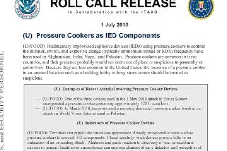 Department of Homeland Security release regarding Pressure Cooker Bombs.