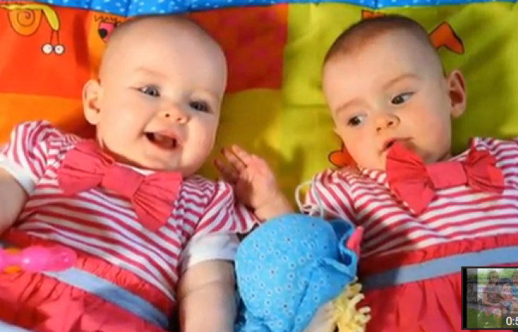 Twin babies Katie & Amy born 87 days apart. 