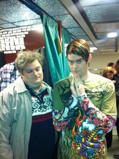 Bobby Moynihan as Drunk Uncle and Bill Hader as Stefon on SNL.