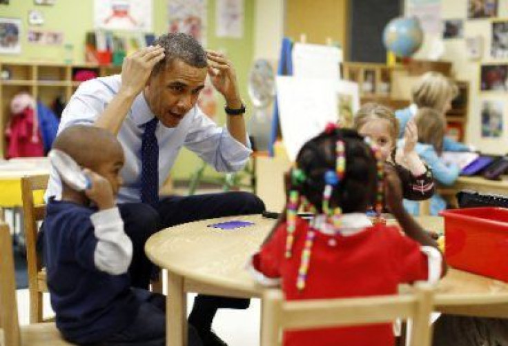 Obama visits a preschool in Georgia.