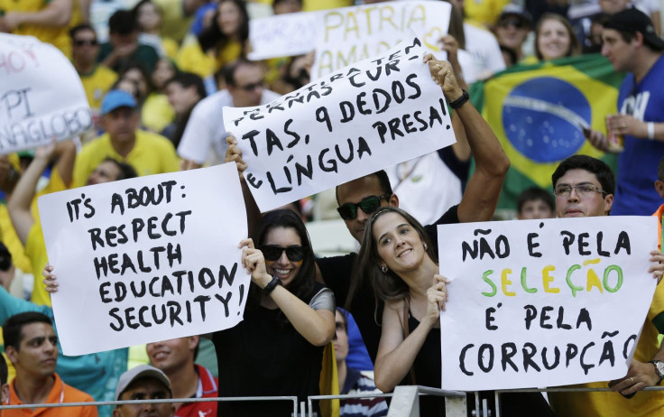 Protestors at the Brazil-Mexico match.