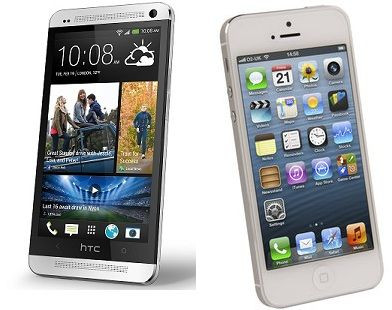 Side by side comparison between iPhone 5 and HTC One.