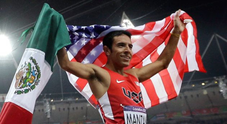 Leo Manzano carries Mexican and American flags at the Olympic Games in 2012