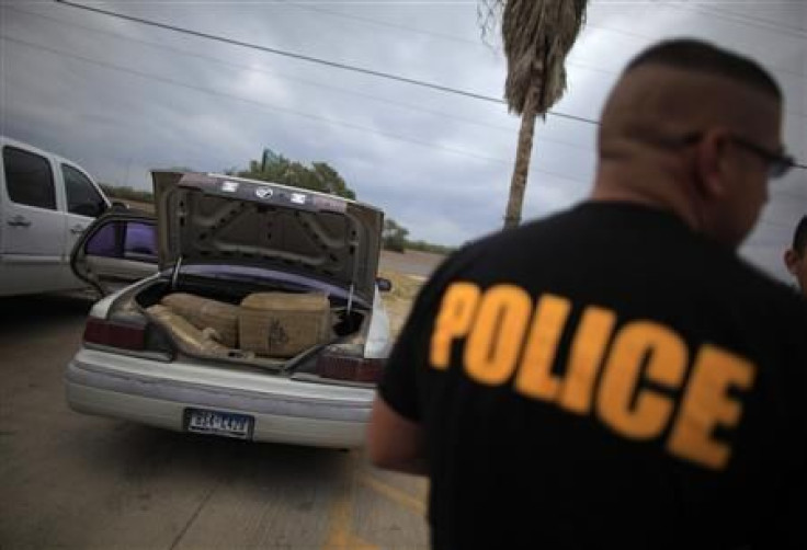 A car filled with bales of marijuana at a police station in La Grulla, Texas this March.