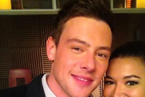 Naya Rivera and Cory Monteith pictured together on the set of "Glee."