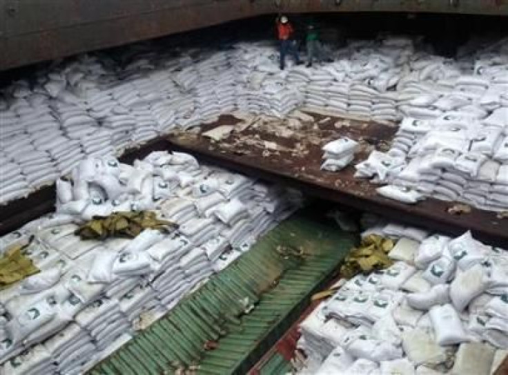 Packs of Cuban raw sugar on board the vessel.