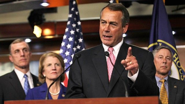 House Speaker John Boehner (R-Ohio), with GOP representatives behind him during a January 2012 news conference.