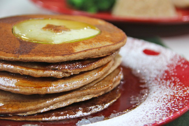 Apple pancakes with maple syrup.