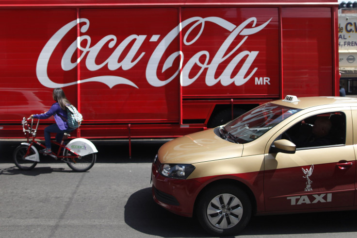 A Coca-Cola truck in traffic in Mexico City in September.