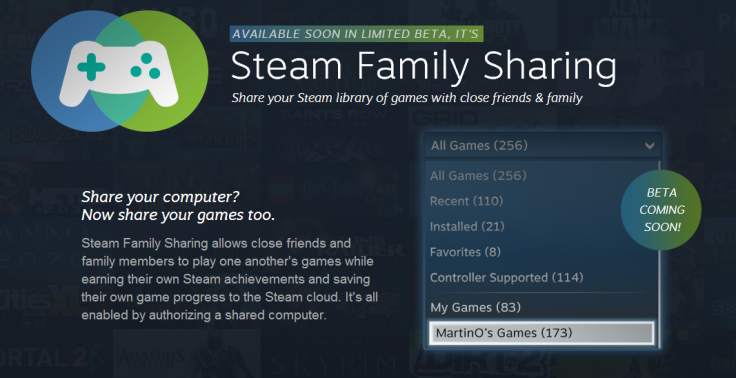 Steam to launch a Family Sharing Option for digital downloads.