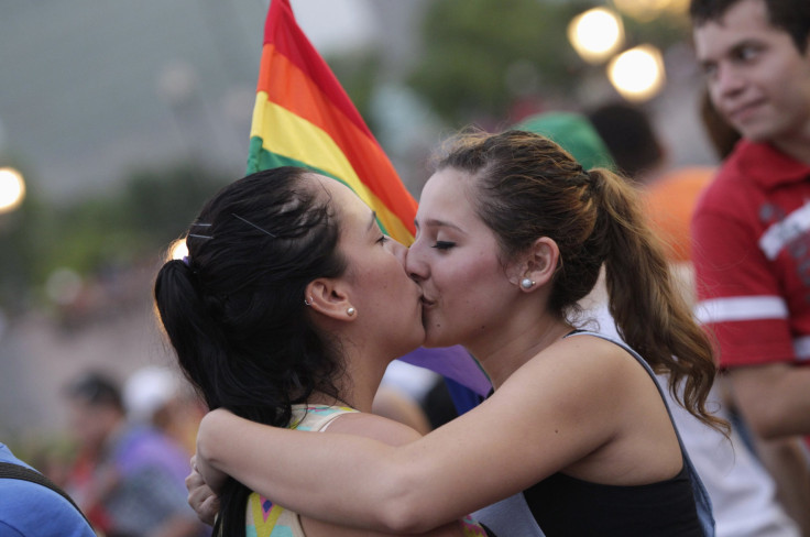 Participants kiss at a Gay Pride parade in Monterrey in June.
