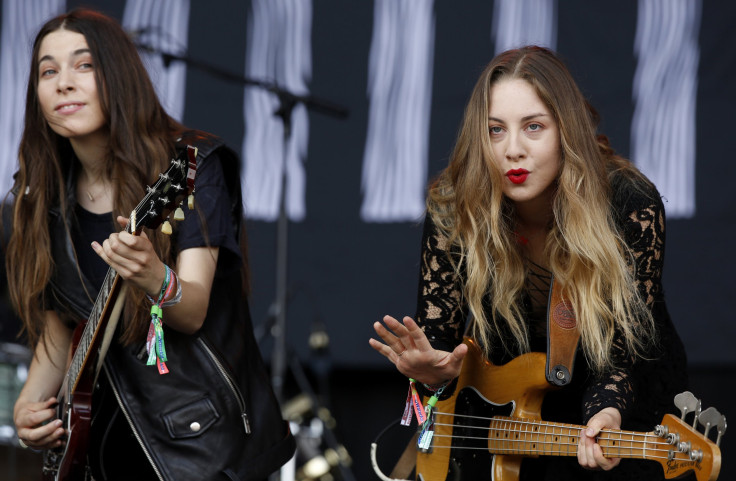 HAIM performs at the Glastonbury music festival in June.