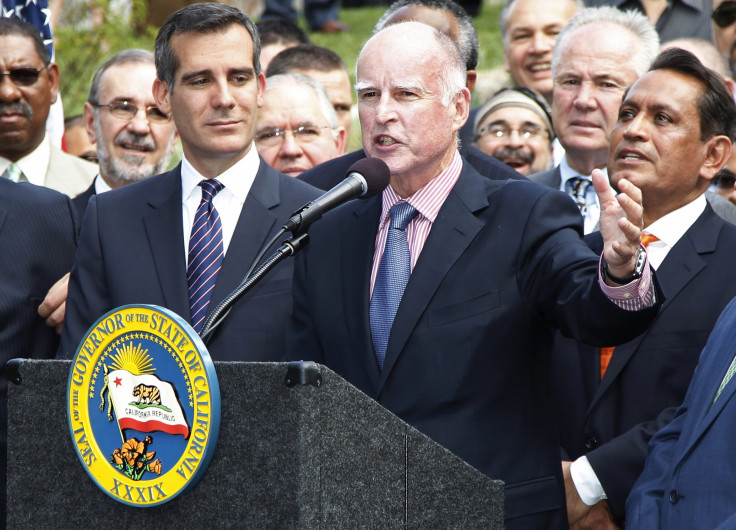 California Governor Jerry Brown speaks at a bill-signing ceremony on Oct. 3.