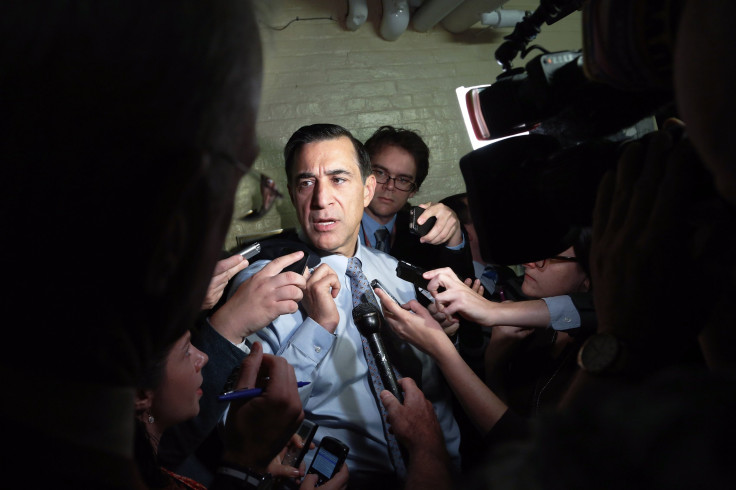 U.S. Representative Darrell Issa (R-CA) talks to reporters as he departs a House Republican caucus meeting at the U.S. Capitol in Washington, October 12, 2013