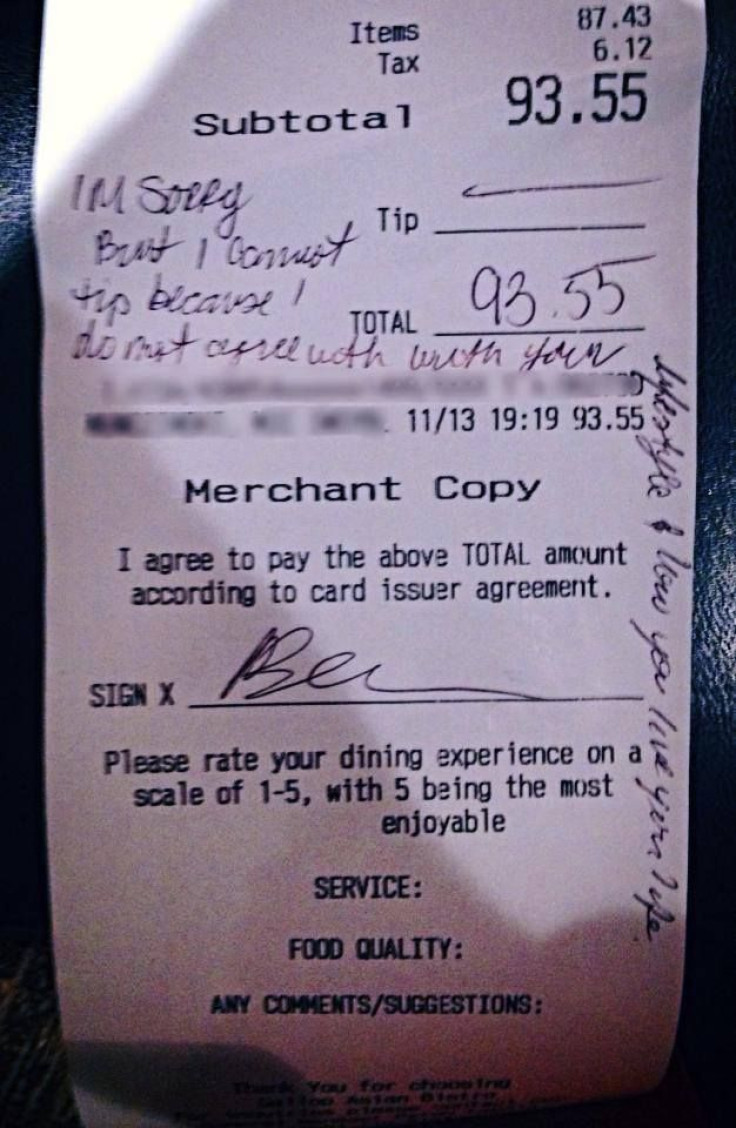 NJ Waitress Receipt Gay