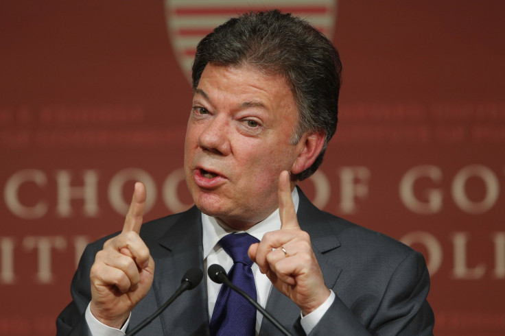 Colombian President Juan Manuel Santos speaks at the Kennedy School of Government at Harvard University in Cambridge, Massachusetts September 25, 2013.