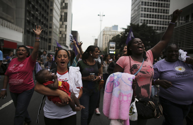 Brazilian women shout slogans during the World March of Women in Sao Paulo August 31, 2013.