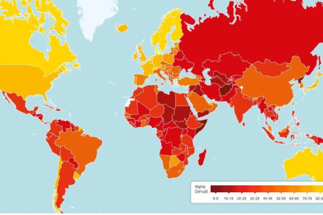 A map showing the Corruption Perception Index ranked by color.