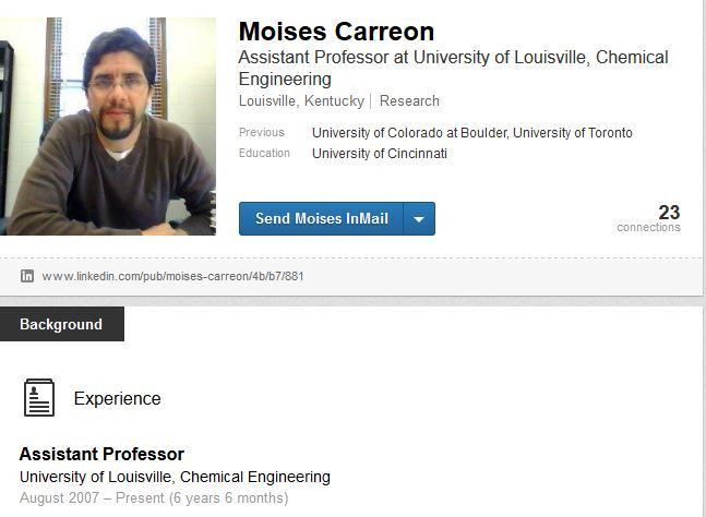 A screenshot of Carreon's LinkedIn profile.