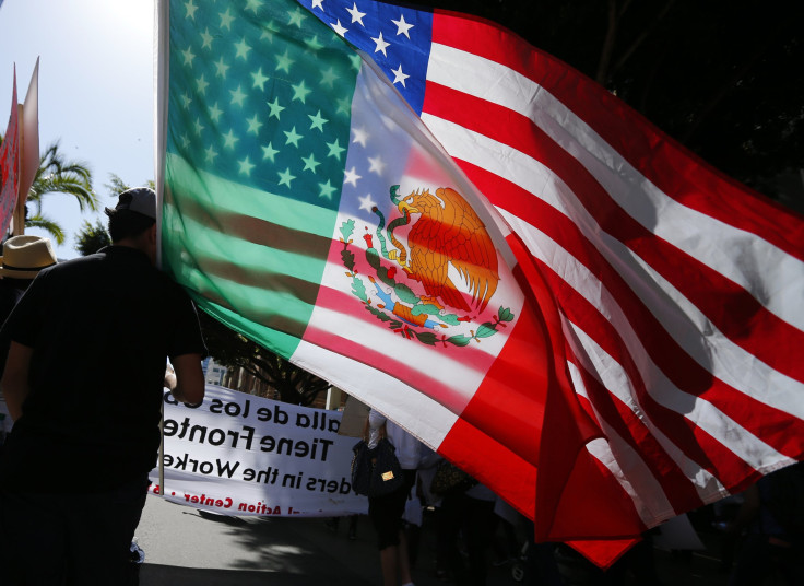 Mexican and American flags.
