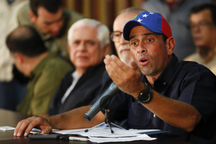Capriles at a news conference in Caracas.