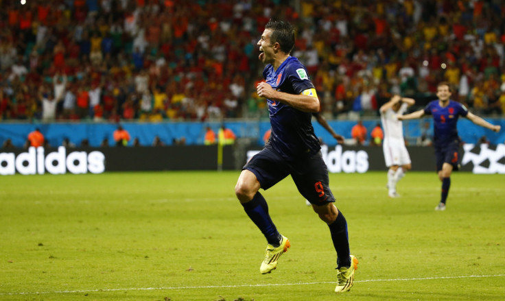 RVP celebrates his goal over Spain.