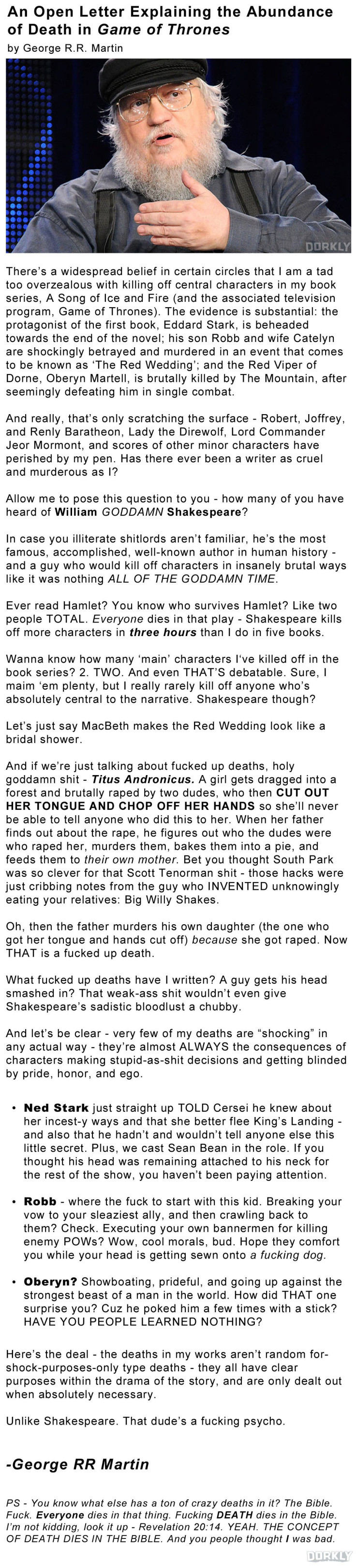 George RR Martin Open Letter