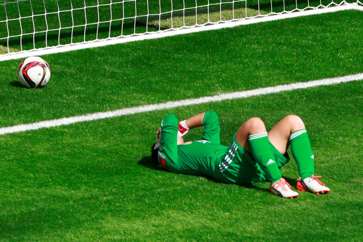 Japanese Goalkeeper reacts to fourth goal