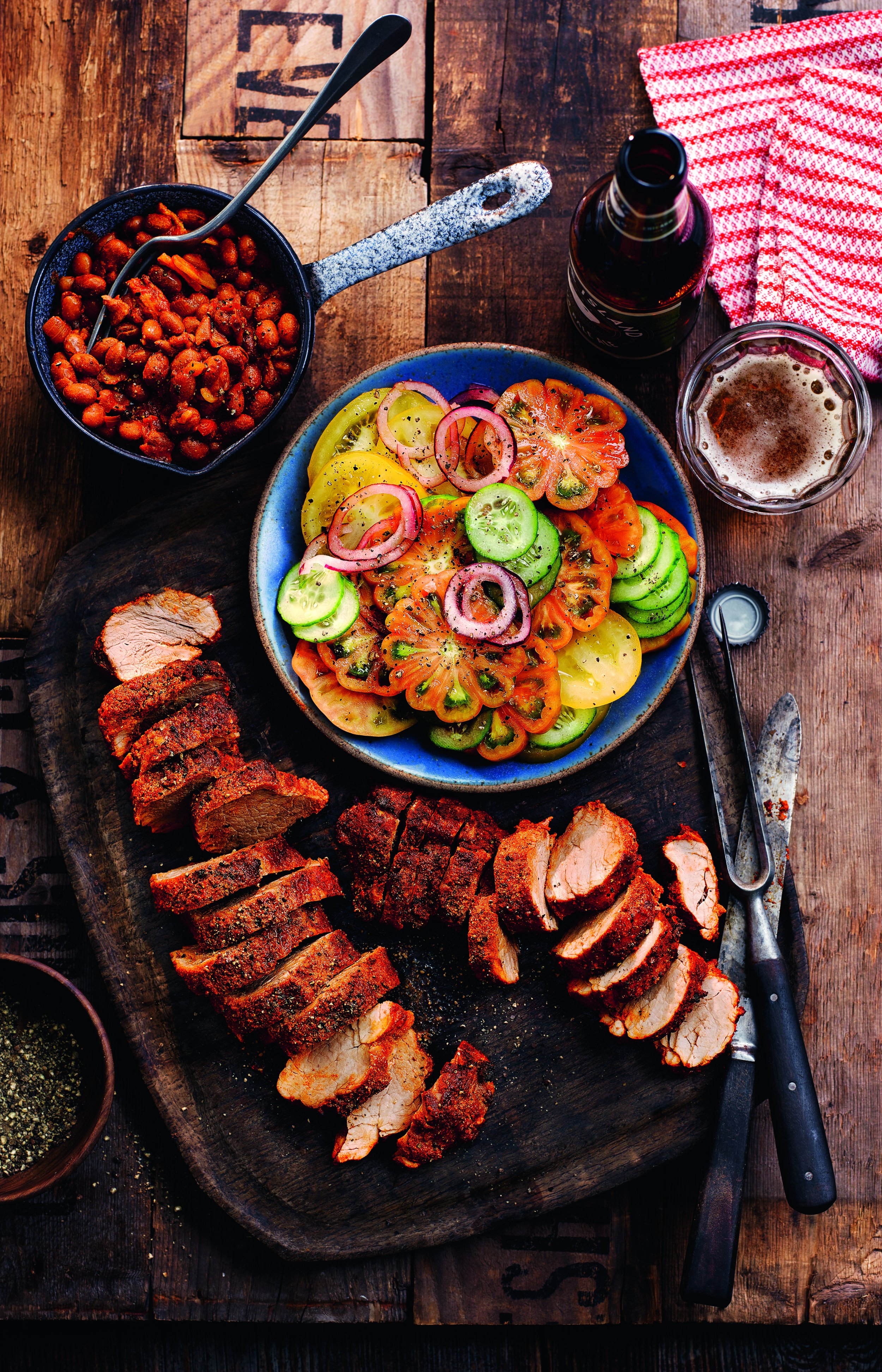 BBQ Pork And Beans With Fresh Tomato Salad