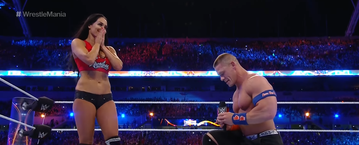 Nikki Bella John Cena Engaged Watch Wwe Stars Emotional Wrestlemania Proposal Video 7892