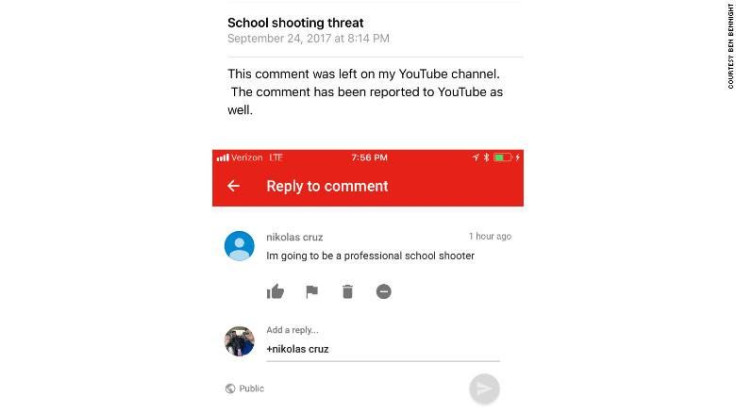 Comment left by a user with the name Nikolas Cruz.