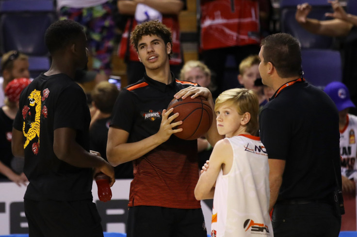 Injured Hawks player Lamelo Ball is seen on court after the round 15 NBL match between the Illawarra Hawks and the Perth Wildcats