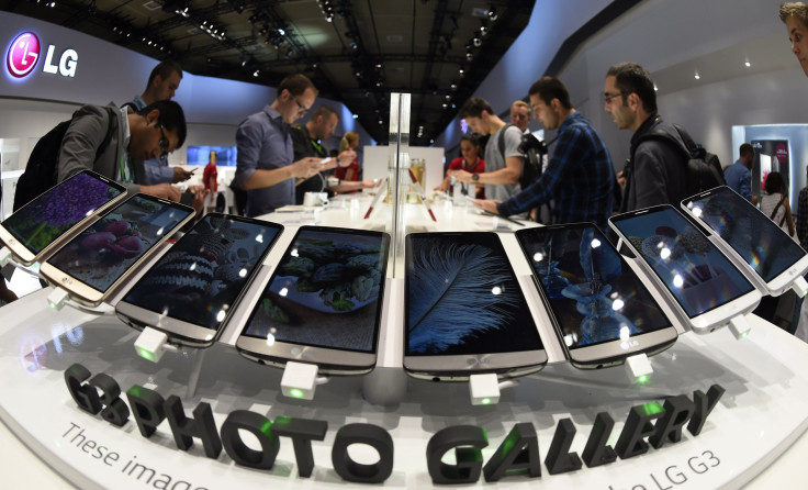 Visitors take a look on G3 smartphones at the South Korea's electronics giant LG during the second press day of the consumer electronics trade fair "Internationale Funk Ausstellung "(IFA) in Berlin