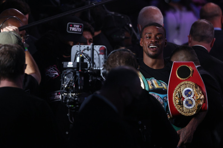 Errol Spence Jr. after a unanimous decision against Danny Garcia during their WBC & IBF World Welterweight Championship fight at AT&T Stadium 