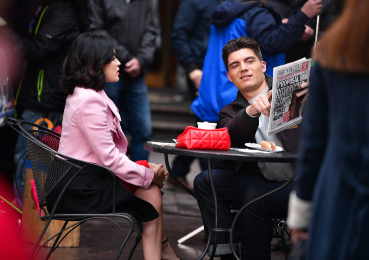  Lucy Hale and Zane Holtz seen on location for 'Katy Keene'