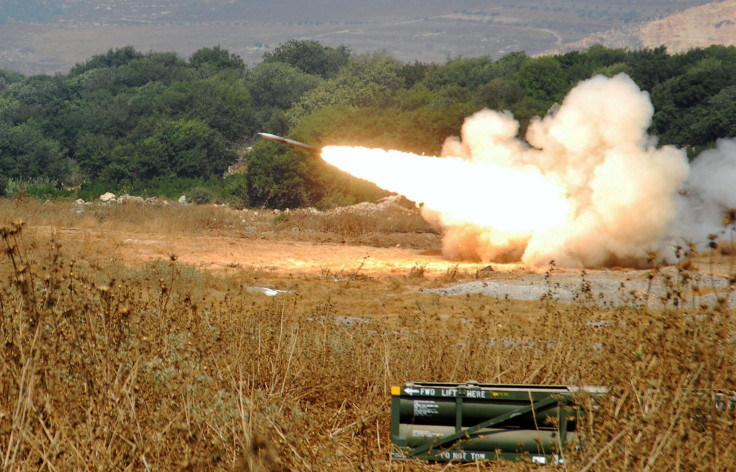 A rocket fired by a Multiple Launch Rocket System (MLRS) is launched against an Hezbollah target in South Lebanon July 16, 2006 from a forward base on the outskirts of the northern Israeli community of Bar Am.