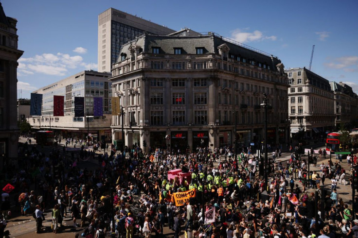 Extinction Rebellion protesters gather at Oxford Circus to protest against climate change