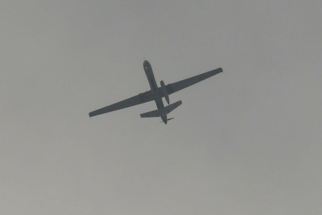 A drone flies over the airport in Kabul 