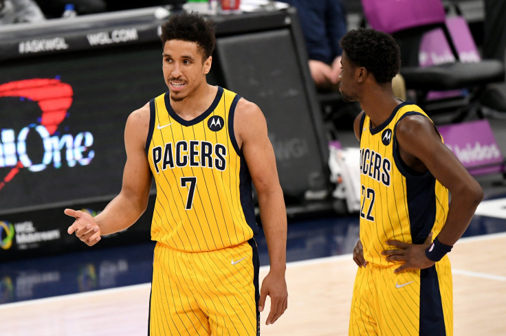 Malcolm Brogdon #7 and Caris LeVert #22 of the Indiana Pacers