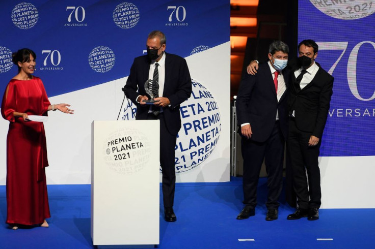 Winners of Spain's 2021 Premio Planeta award Jorge Diaz, Antonio Mercero and Augustin Martinez