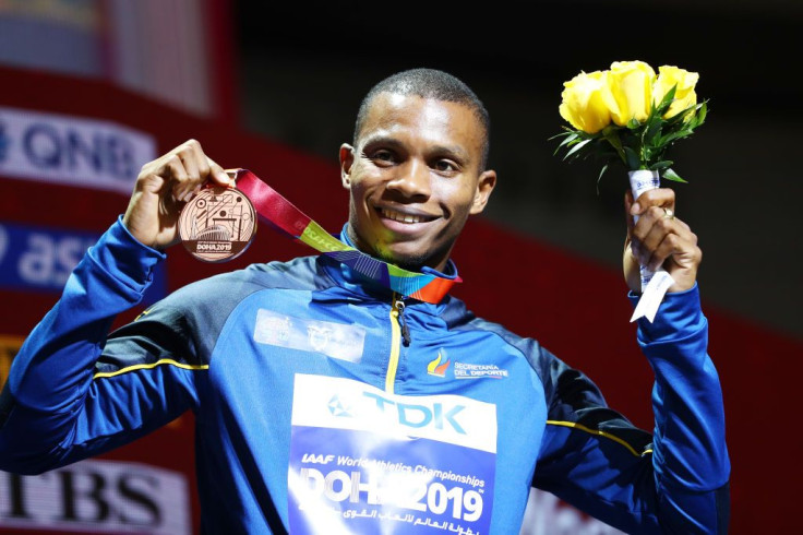 Bronze medalist Alex Quiñónez of Ecuador