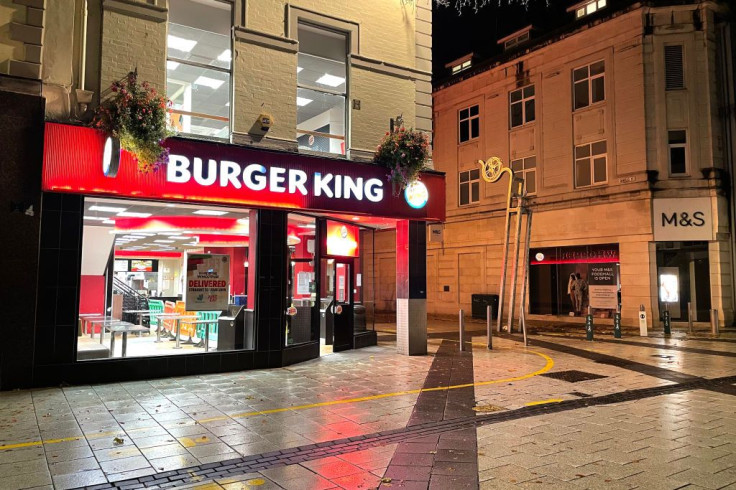An empty Burger King restaurant on Queen Street in Cardiff City centre
