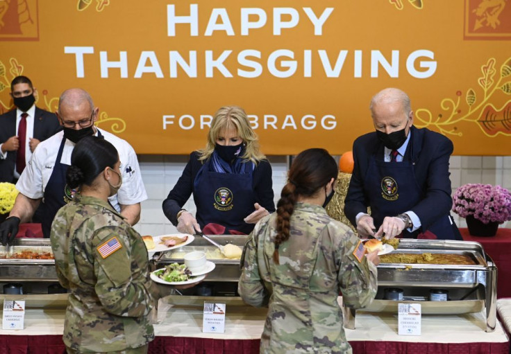 Joe and Jill Biden serve food to soldiers at Fort Bragg