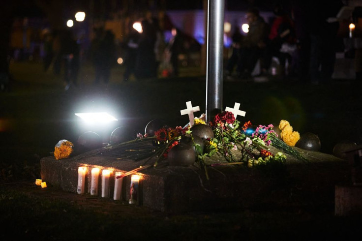 A makeshift memorial is pictured during a candle light vigil in Cutler Park in Waukesha, Wisconsin
