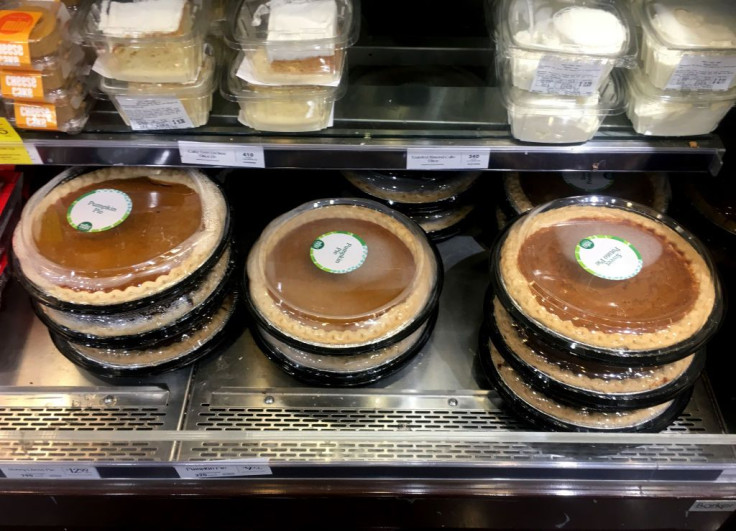 Pumpkin pies are viewed at a store for Thanksgiving