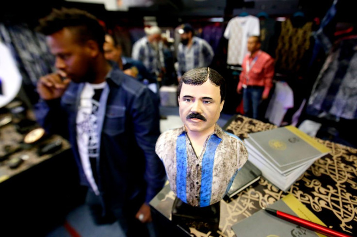 View of the stand of 'El Chapo 701' a line in clothing, jewelry and liquor bearing the nickname of Mexican drug lord Joaquin 'El Chapo'