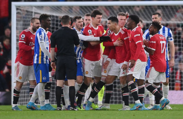 Cristiano Ronaldo of Manchester United argues with the Referee