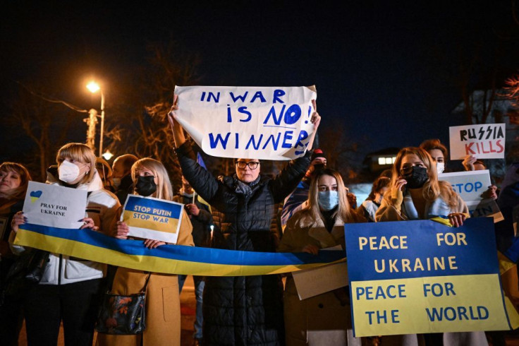 People take part in a rally for Ukraine