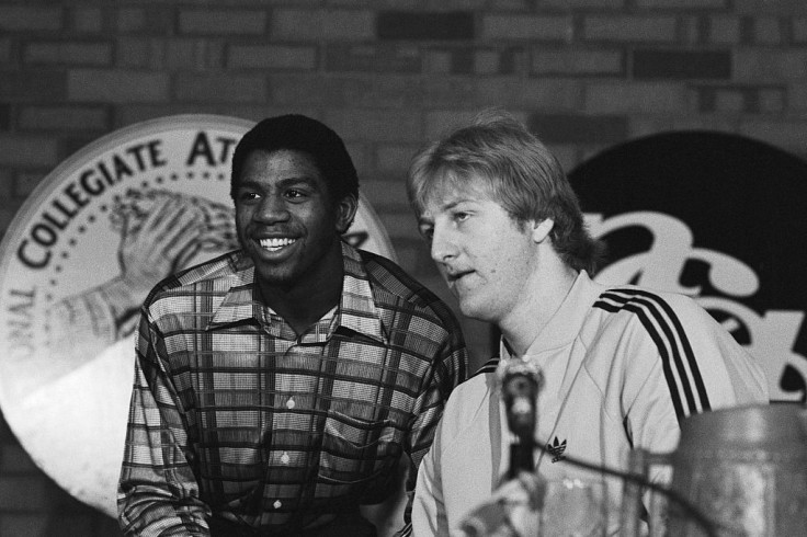 Michigan State guard Earvin Johnson and Indiana State forward Larry Bird