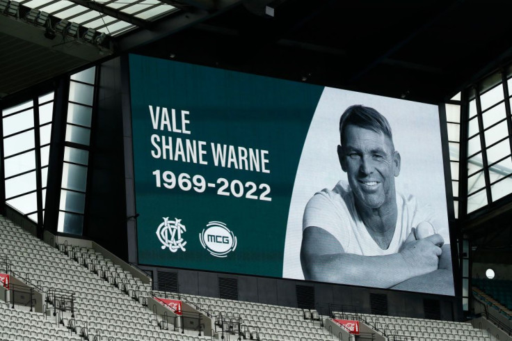 The M.C.G. scoreboards pay tribute to Shane Warne at Melbourne Cricket Ground